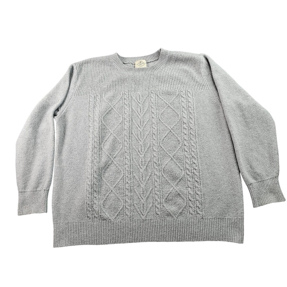 St. John's Bay Sweater Women's XL Gray Cable Knit Soft Stretch Crewneck Pullover